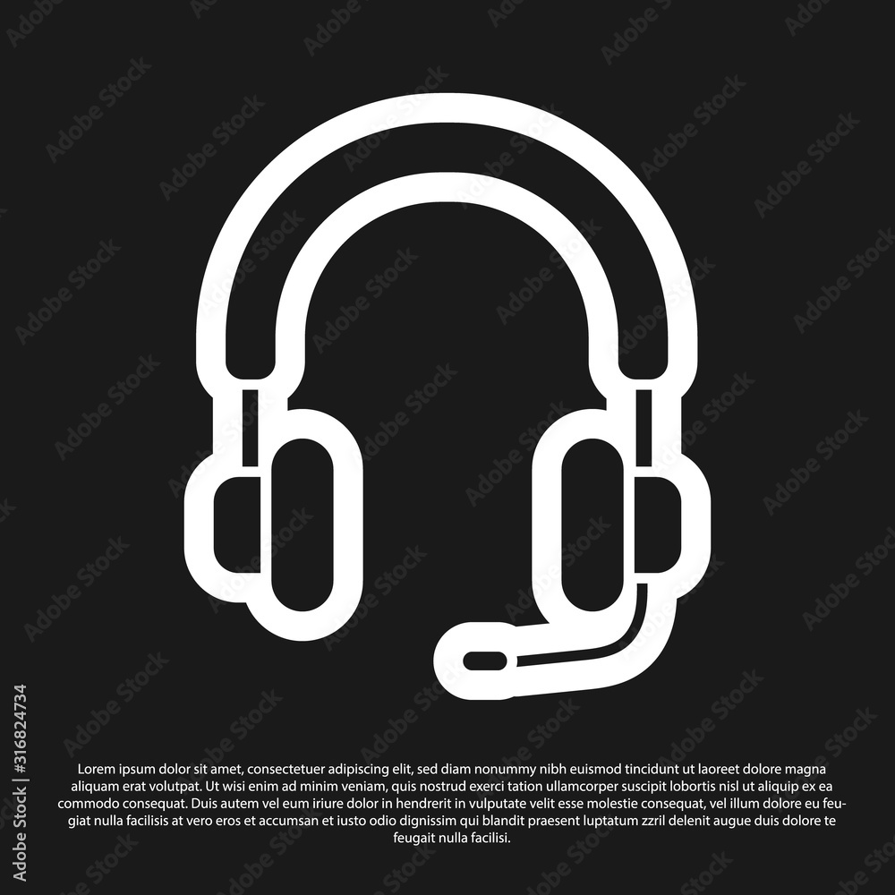 Black Headphones icon isolated on black background. Earphones. Concept for  listening to music, service, communication and operator. Vector  Illustration Stock Vector | Adobe Stock
