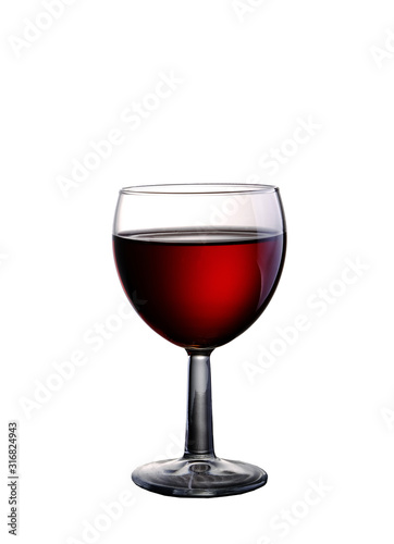 glass goblet with red wine on a white background