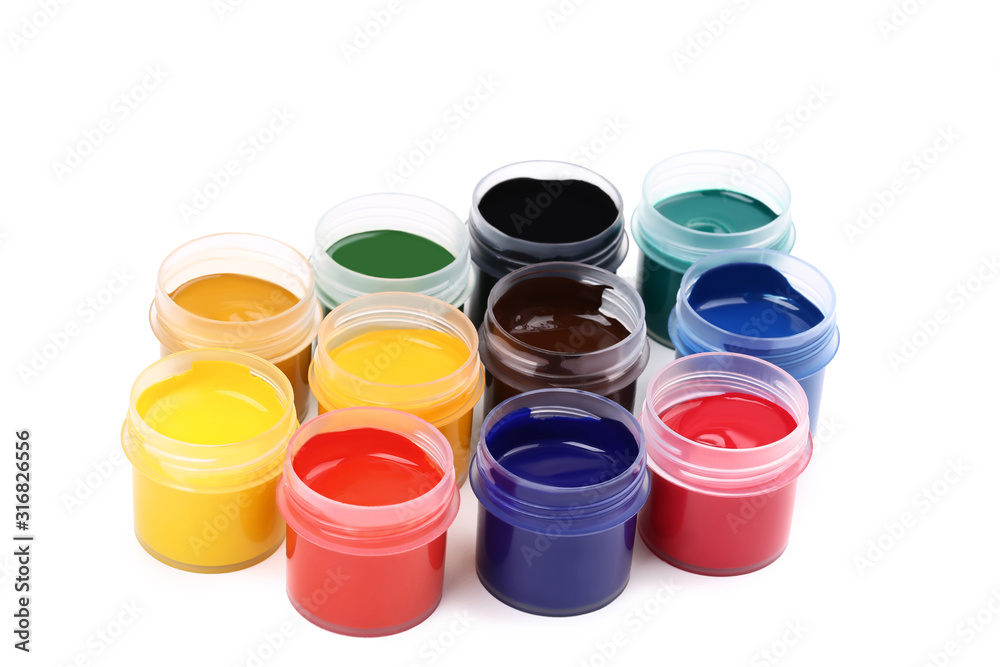 Colorful gouache paints isolated on white background Colorful gouache paints isolated on white background