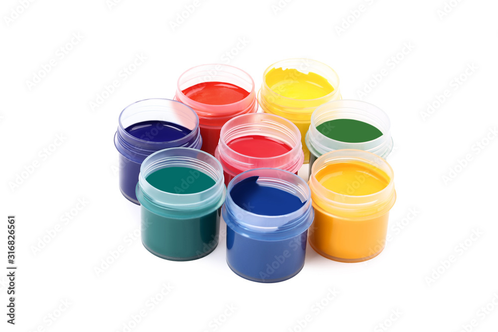 Colorful gouache paints isolated on white background Colorful gouache paints isolated on white background