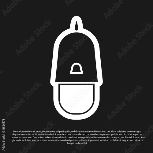 Black Police cap with cockade icon isolated on black background. Police hat sign. Vector Illustration