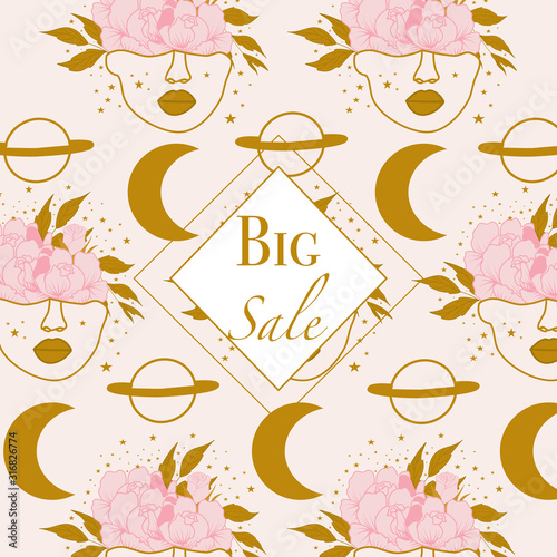 ad banner with woman and peonies