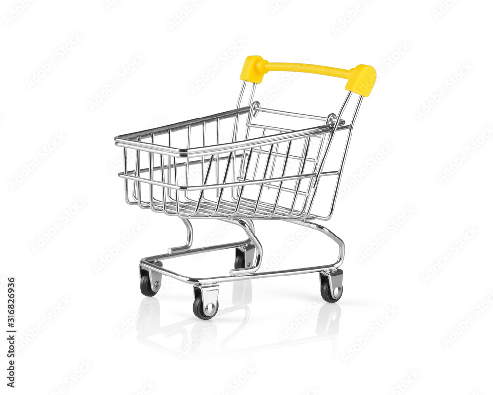 Mini toy trolley for shopping isolated