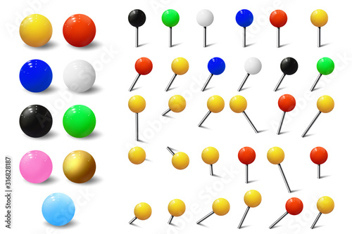 Colored various pushpins, map tacks and pins