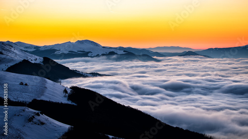 Fototapeta Naklejka Na Ścianę i Meble -  Splendid sunrise in the Carpathian Mountains. Bieszczady National Park. Poland.
