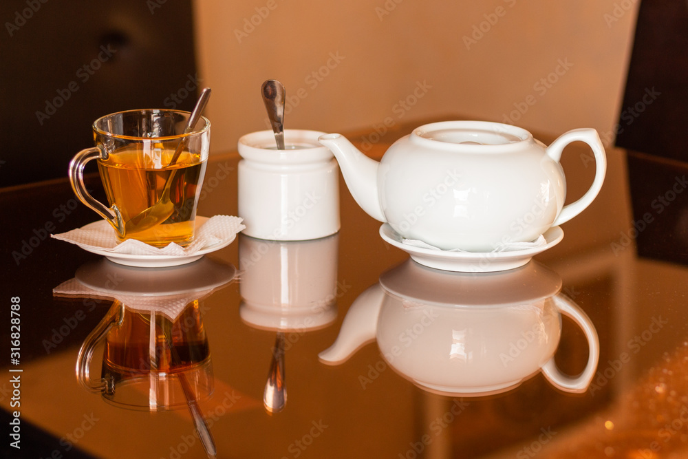 teapot with tea, copy space. tea time teapot with tea, copy space. tea time