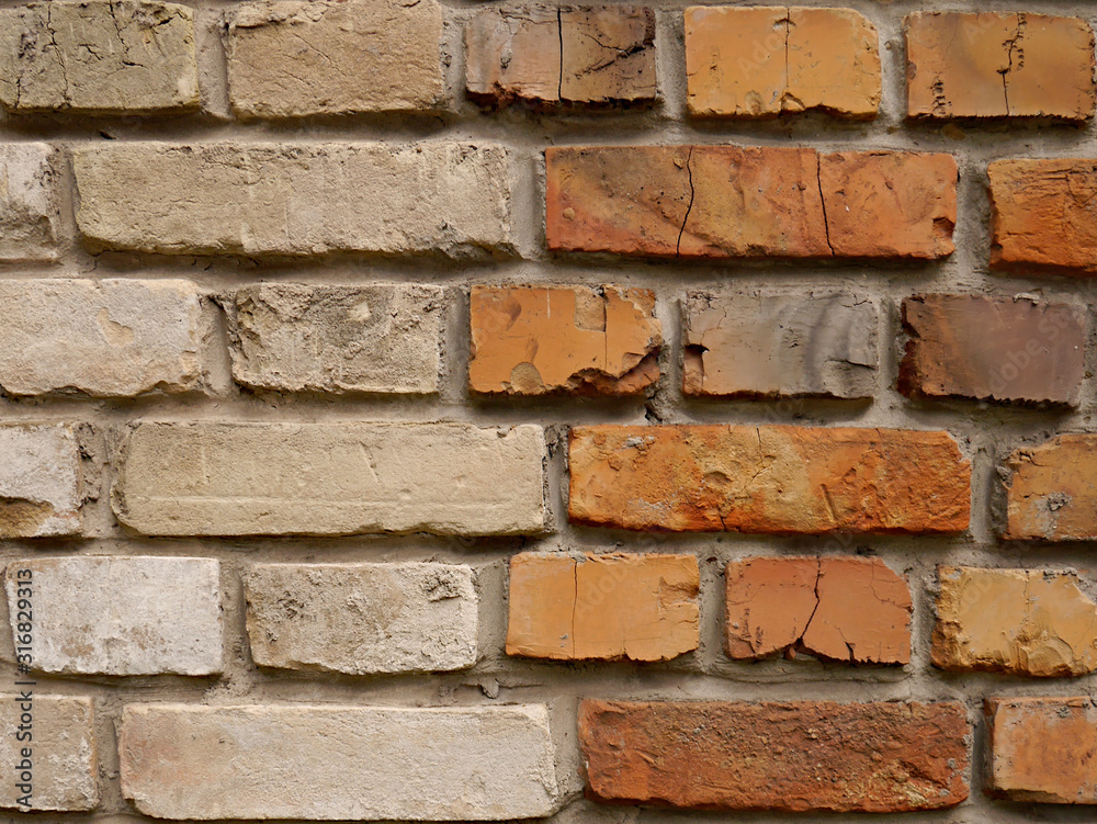 Old brick wall closeup, background Old brick wall closeup, background