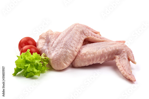 Raw chicken wings, isolated on white background