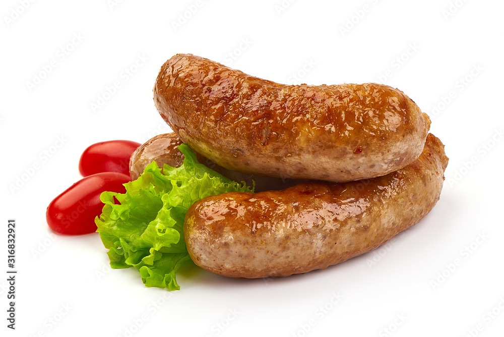 Grilled pork Sausages, isolated on white background Grilled pork Sausages, isolated on white background