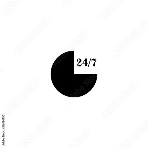 Open 24/7 Icon. Twenty four hours seven day service symbol. Logo design element