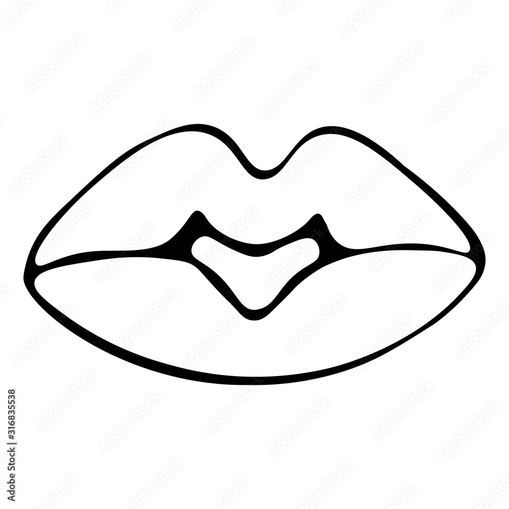 Plump lips. Air kiss. Outline on an isolated background. Valentine day, love. Plump lips. Air kiss. Outline on an isolated background. Valentine day, love.