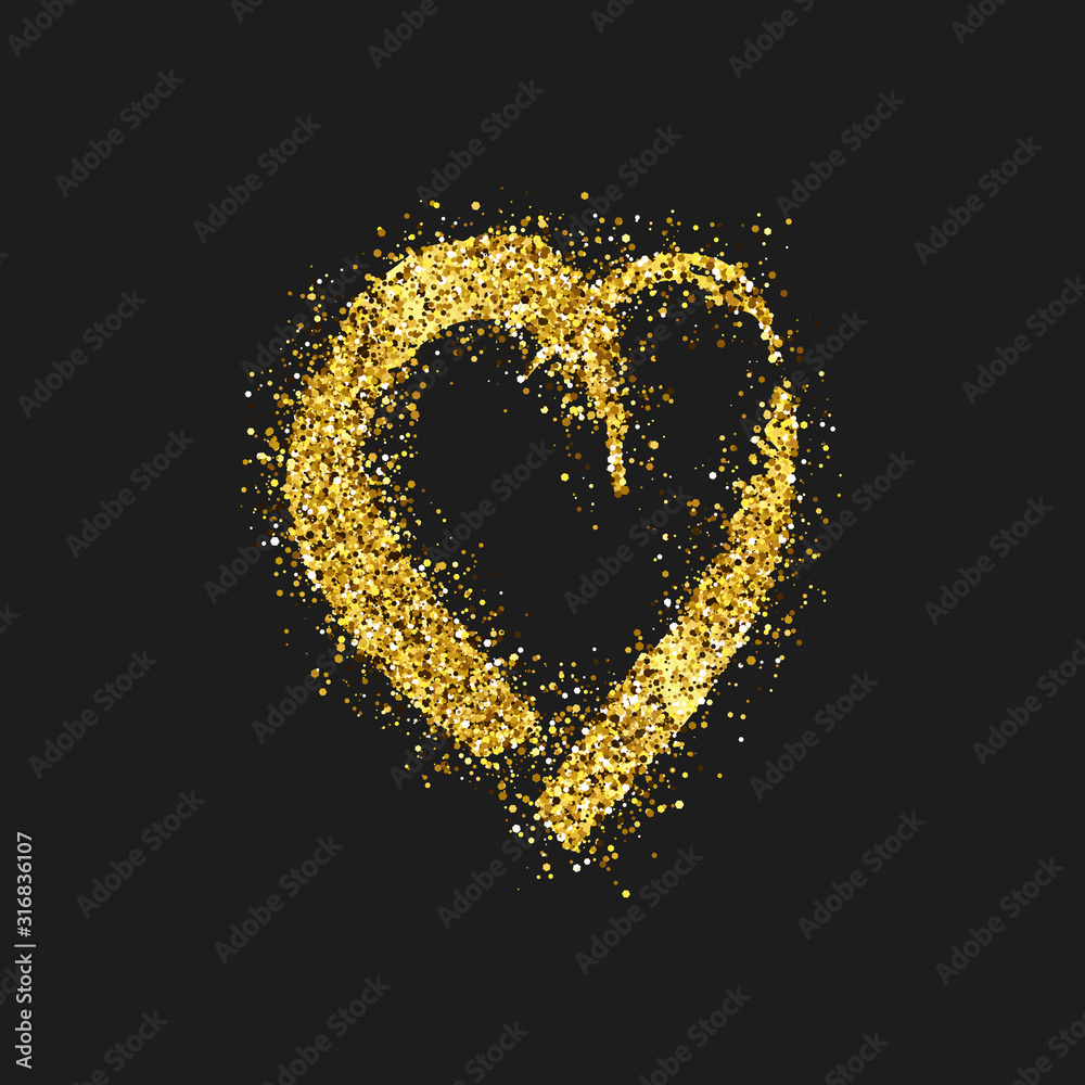 Gold glitter doodle heart on dark background Gold glitter doodle heart on dark background