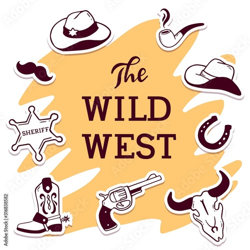 Vector vintage western illustration with header the wild west an