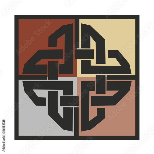 Vector cectic ornament on the four color squares background.