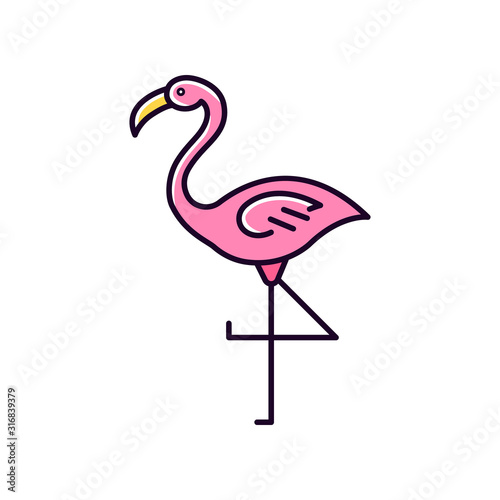 Flamingo pink RGB color icon. Exotic wild bird. Tropical creature. Wildlife. South american habitat. Isolated vector illustration