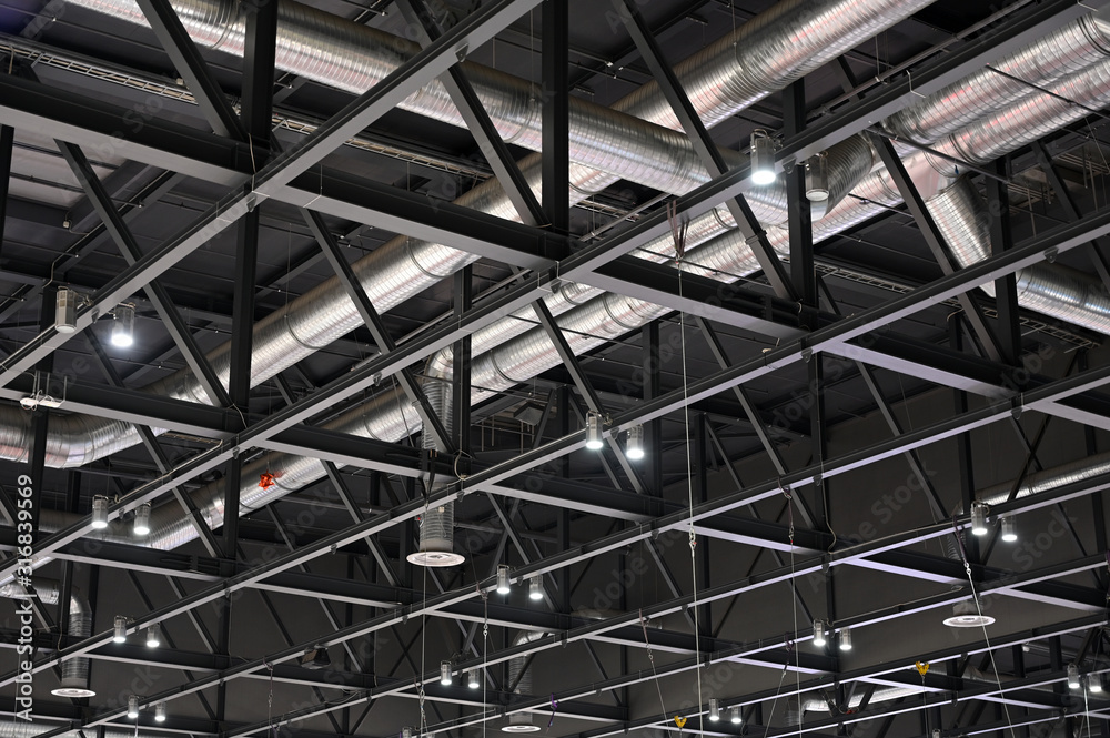 factory roof with lights and ventilation interior