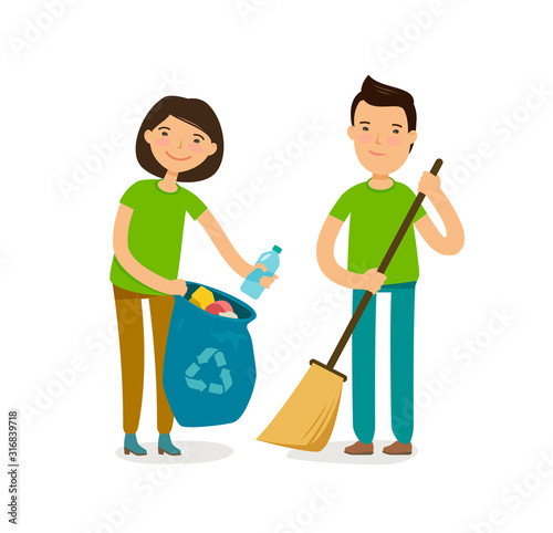 People or volunteers take out the trash. Protection of nature, environment vector