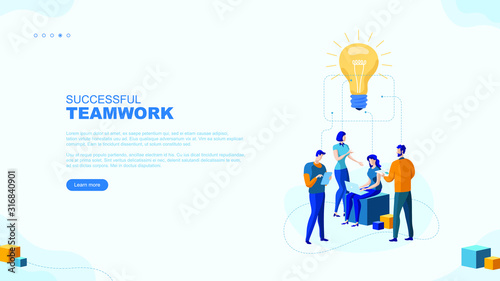 Trendy flat illustration. Successful teamwork page concept. Office workers planing business mechanism, analyze business strategy and exchange ideas.Template for your design works. Vector graphics.