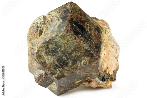 almandine on matrix from Harstad, Norway isolated on white background photo