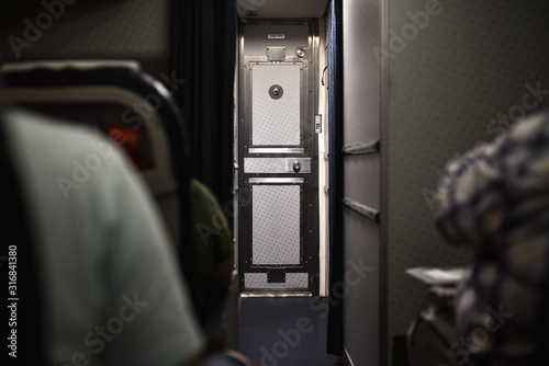 Closed cockpit door on an airplane