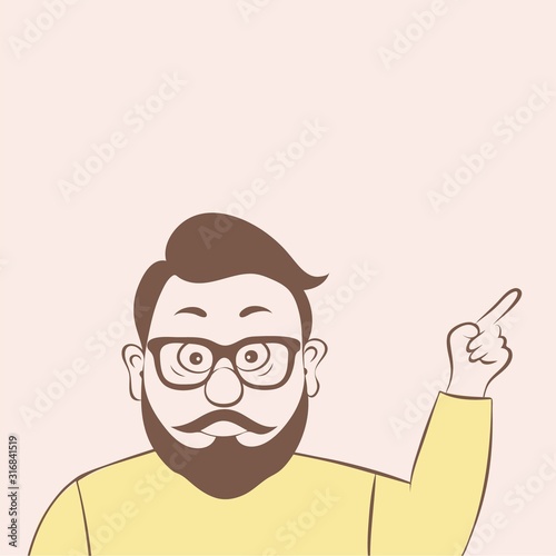 Vector illustration portrait attractive men,the man held up his hand,cartoon design. photo