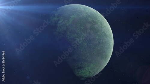 Realistic Green Alien Planet in the outer space, 3d rendering © Dmitry