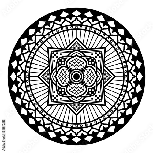 Decorative hand-drawn round pattern in the form of a mandala for laser cutting. Vector isolated on white.