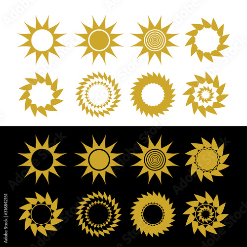 Set of solar sign design. The sun. Silhouette. Vector illustration