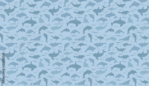 Dolphins seamless pattern. Marine mammals collection. Cartoon flat style design