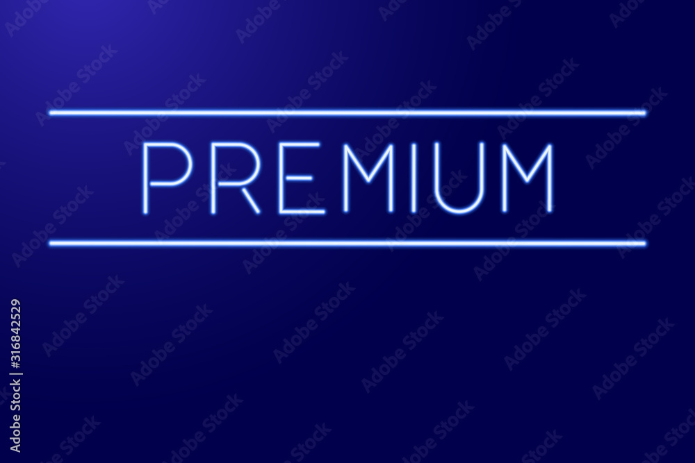 Premium product luxury banner from glowing blue neon luminescence lines on classic blue dark background. Vector illustration.
