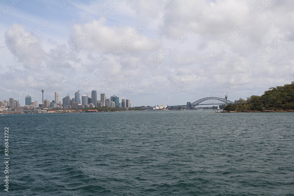View  from a ferry to City of Sydney from a boot, Australia