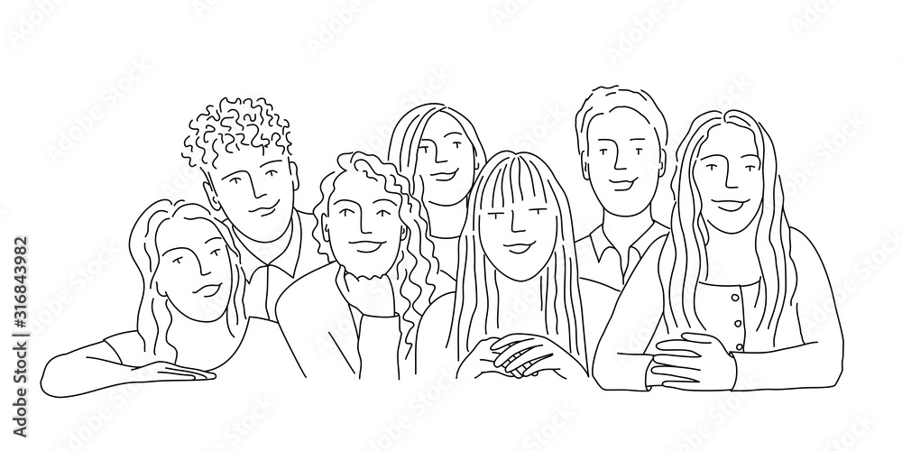 Group of students. Line drawing vector illustration. Group of students. Line drawing vector illustration.