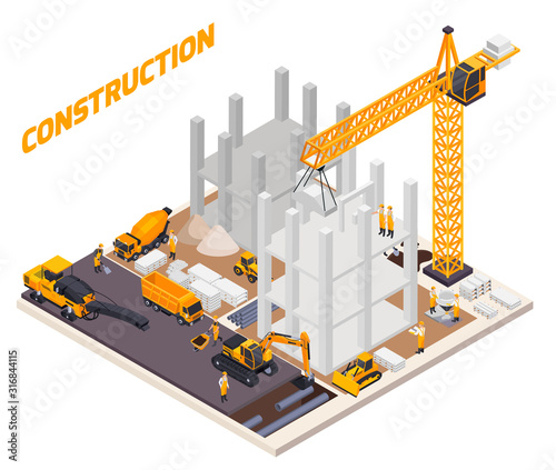 Road Construction Isometric Composition