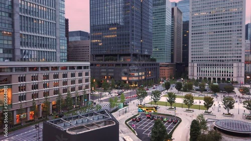 Aerial video of Marunouchi side of Tokyo railway station in the Chiyoda City, Tokyo, Japan. photo