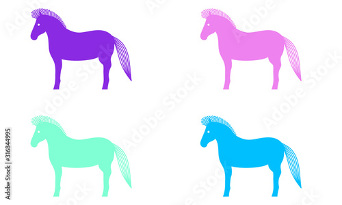 Set of horses in different colors. Vector illustration.