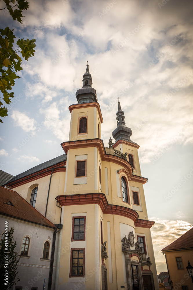 Litomysl, Czech Republic, Church of the Discovery of the Holy Cross and the Piarist Order College. Church is in baroque style. In czech language: Kostel Nalezeni svateho Krize.