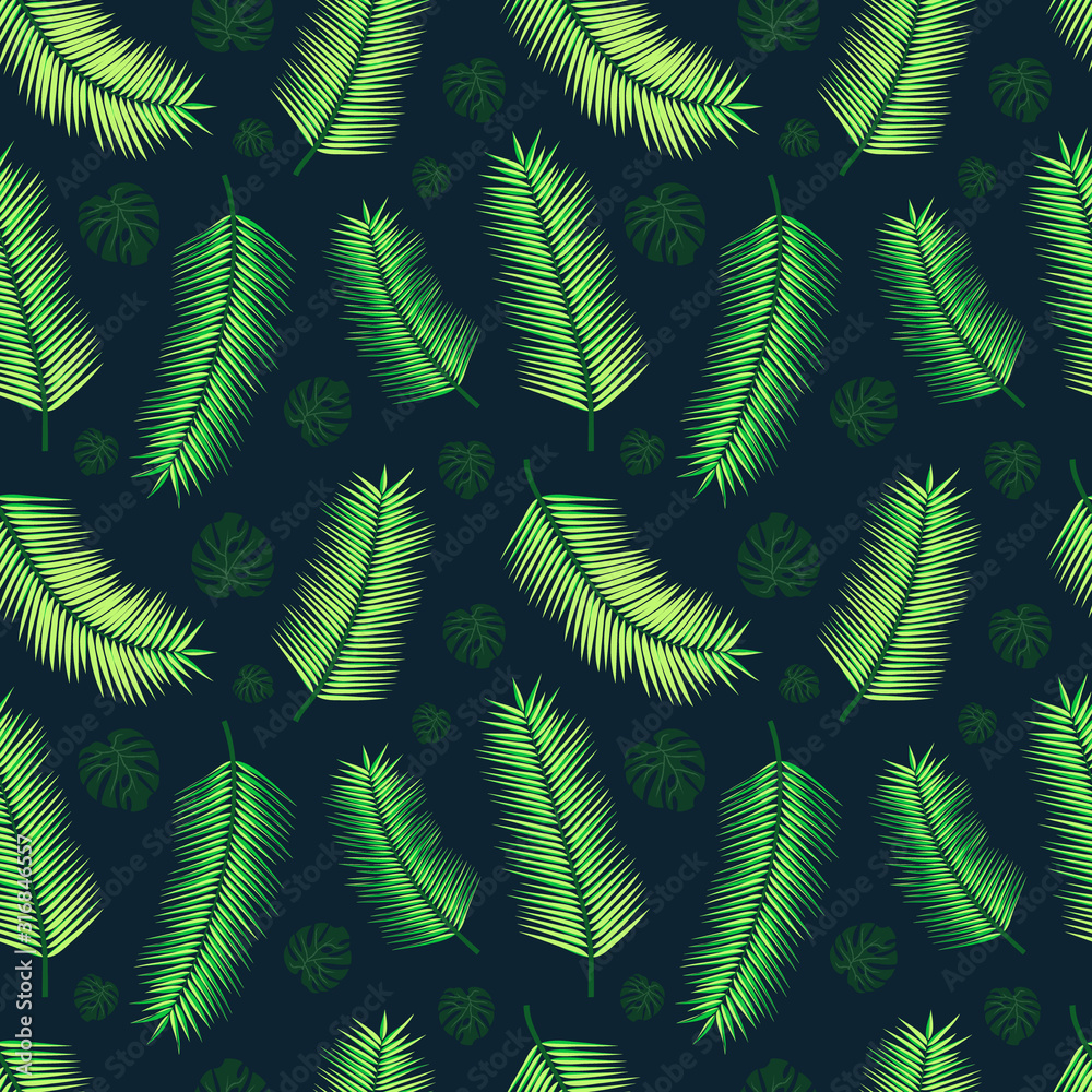 Vector floral pattern with green palm leaves