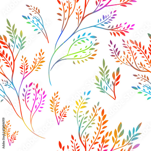 Multicolored seamless background of leaves. mixed media. Vector illustration