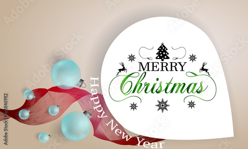 Greeting card with Christmas balls toys. Happy New Year and Merry Christmas . Vector.