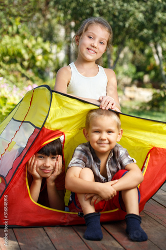 Joyful children in the summer camp Summer vacation