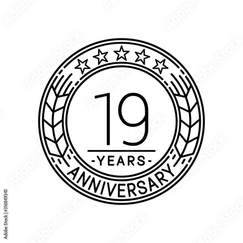 19 years anniversary logo template. 19th line art vector and illustration.