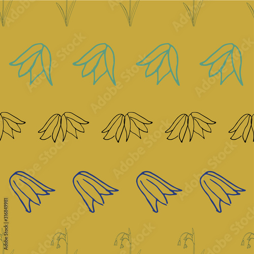 Seamless vector pattern repeat of hand-painted snowdrop petals in yellow. Taken from my sketchbook and original drawings.