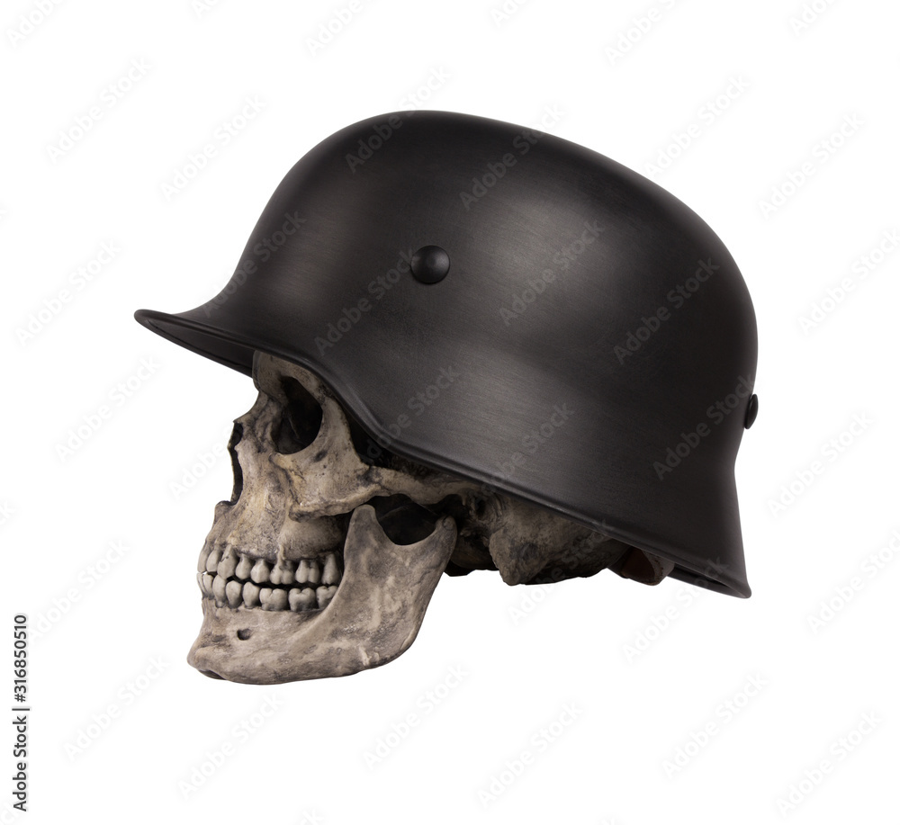 Human skull in military helmet isolated on white background Stock Photo |  Adobe Stock