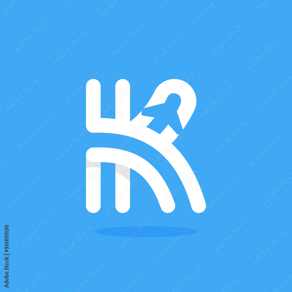 K letter with plane and airline inside. K letter with plane and airline inside.