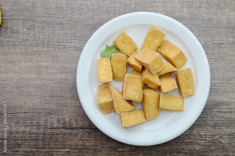 fried tofu, top view fried tofu, top view