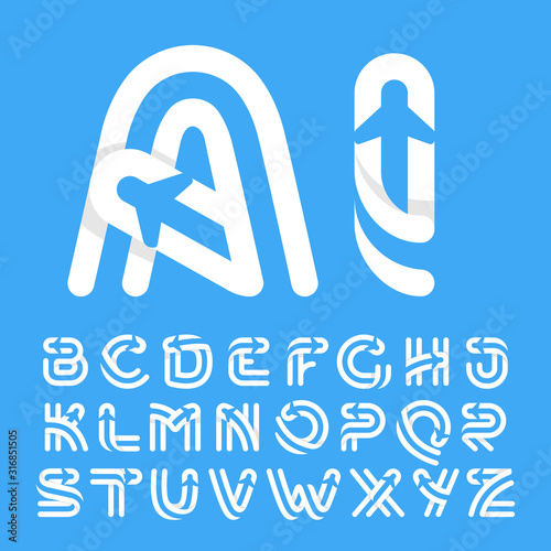 Alphabet letters with plane and airline inside.