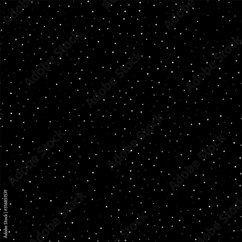 Seamless pattern with space graphic elements on dark background. Decorative starry backdrop