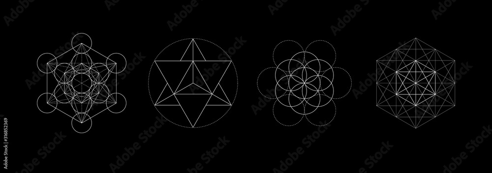 Mystical sacred geometry vector symbos set. Spirituality, harmony concept