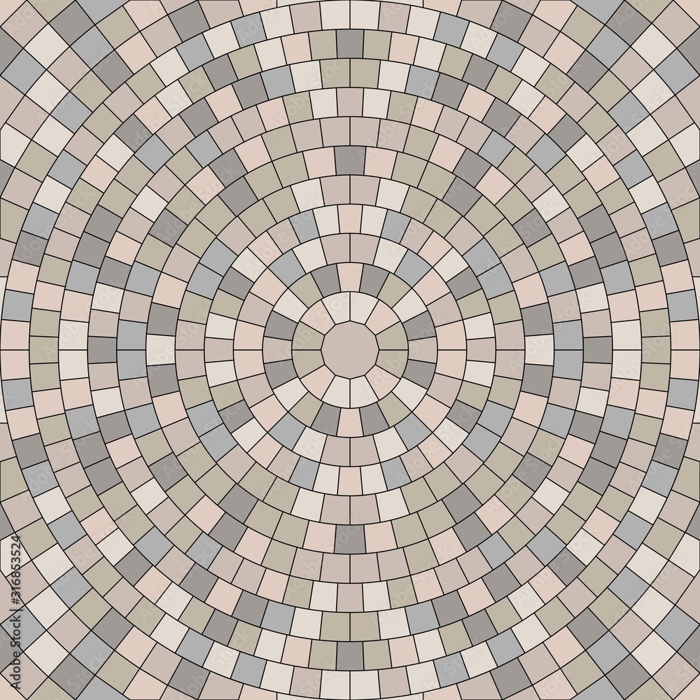 Seamless texture of round pavement. Repeating circle pattern of radial