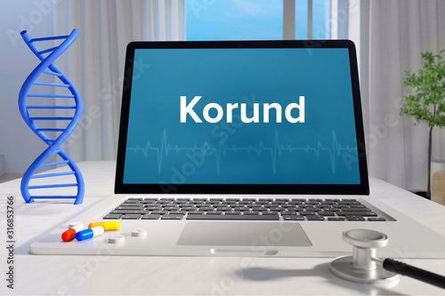 Korund – Medizin/Gesundheit. Computer im Büro mit Begriff auf dem Bildschirm. Arzt/Gesundheitswesen